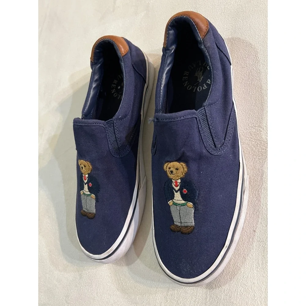Polo Ralph Lauren Thompson III Navy Canvas Polo Bear Slip On Sneakers 8.5D